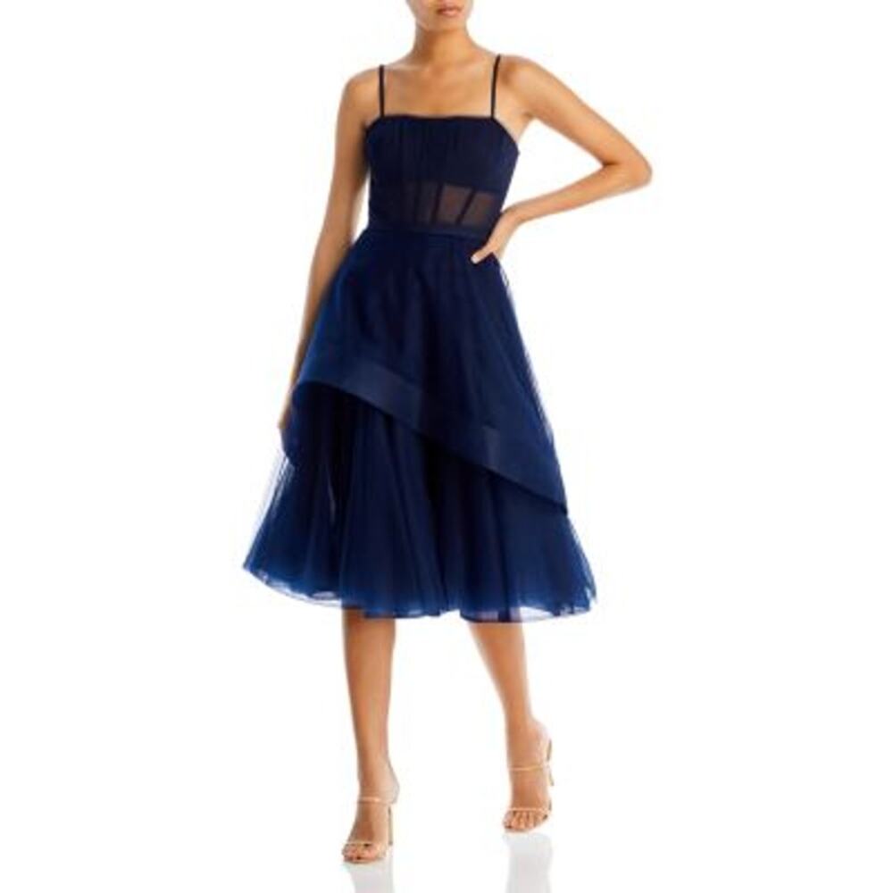 BCBGMAXAZRIA Corset Tulle Evening Midi Dress Navy Size 8 NWT $398